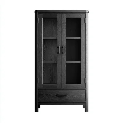Vitrine bois massif et verre 80x40x170 cm - noir - meuble de rangement vitré contemporain-Loviazinest