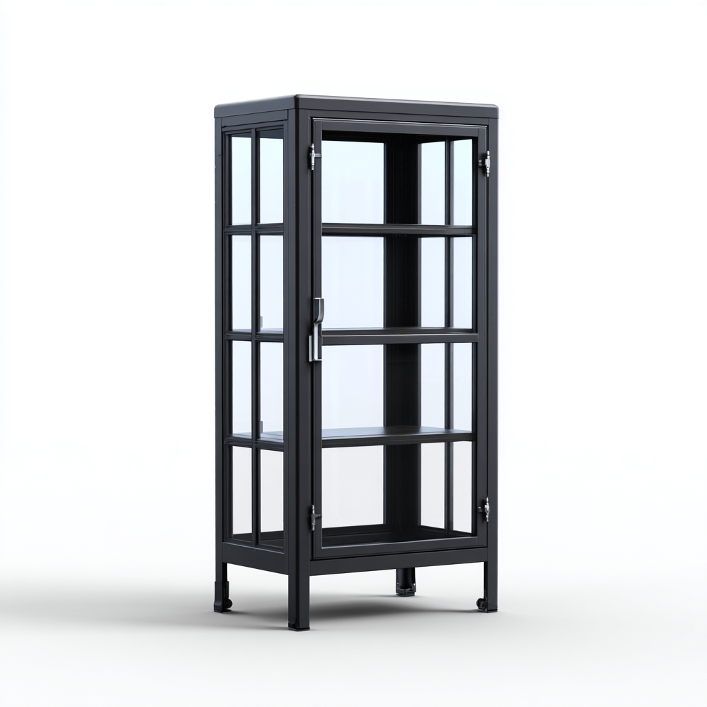 Vitrine en verre et métal 60x40x160 cm - noir - style moderne pour salon-Loviazinest