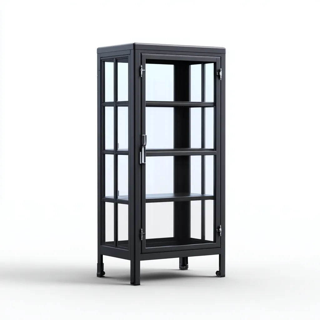 Vitrine en verre et métal 60x40x160 cm - noir - style moderne pour salon-Loviazinest