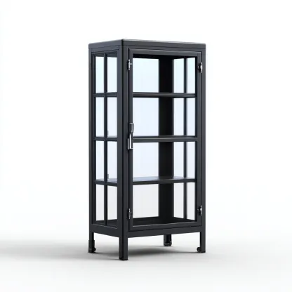 Vitrine en verre et métal 60x40x160 cm - noir - style moderne pour salon-Loviazinest