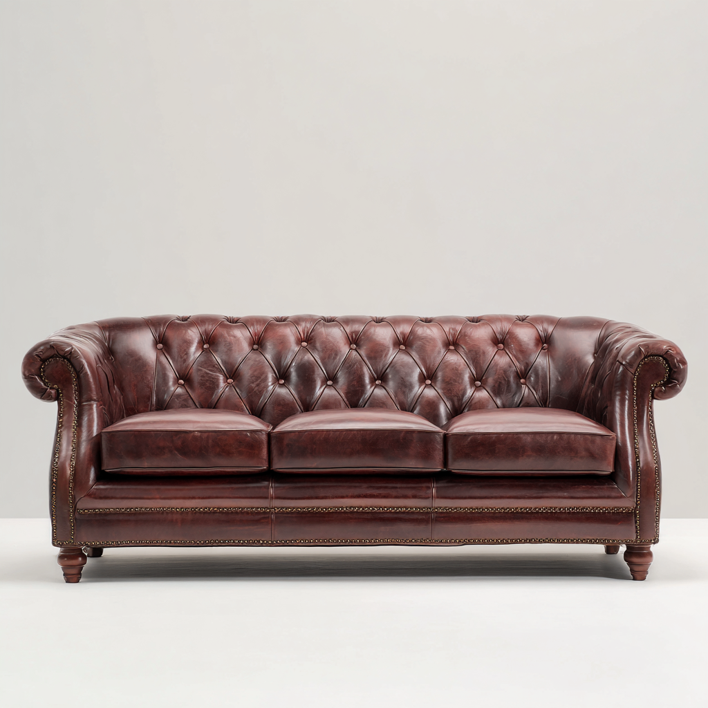 Canapé droit en cuir capitonné 210x95x85 cm - marron foncé - style classique-Lotaoliving