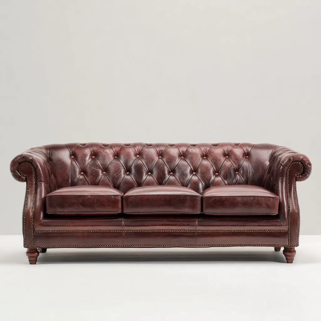 Canapé droit en cuir capitonné 210x95x85 cm - marron foncé - style classique-Lotaoliving