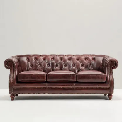 Canapé droit en cuir capitonné 210x95x85 cm - marron foncé - style classique-Lotaoliving