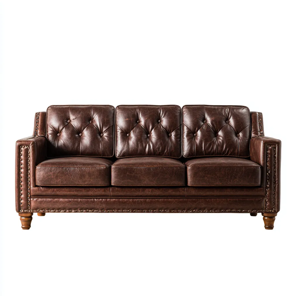 Canapé droit revêtement effet cuir 210x90x85 cm - marron - canapé style classique-Lotaoliving