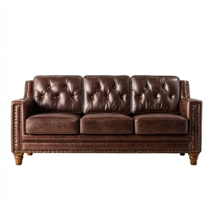 Canapé droit revêtement effet cuir 210x90x85 cm - marron - canapé style classique-Lotaoliving
