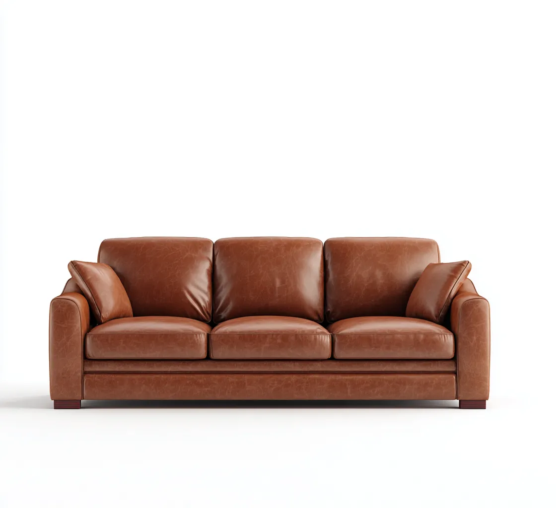 Canapé droit en cuir rembourré 220x92x86 cm - marron - style classique-Lotaoliving
