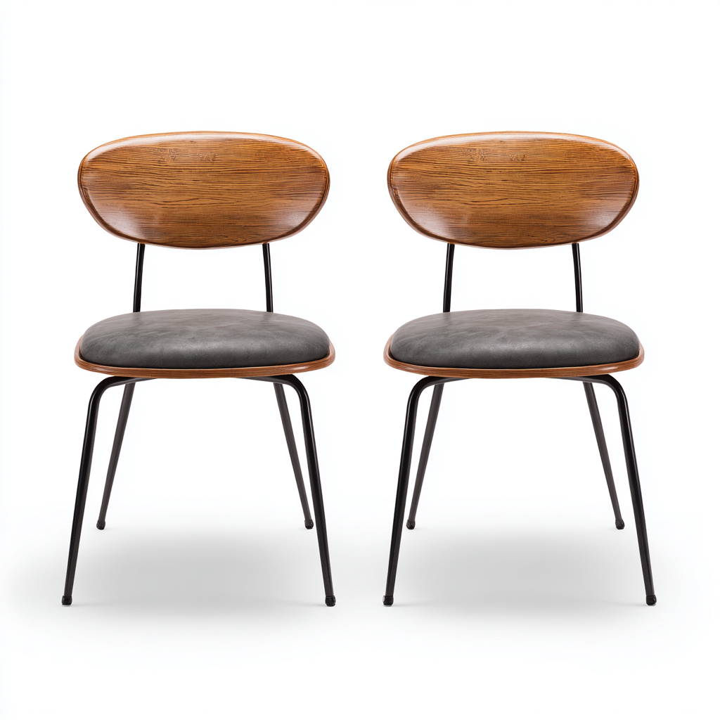 Chaise de salle à manger en bois et métal 45x50x80 cm - marron et gris - design moderne-Lotaoliving