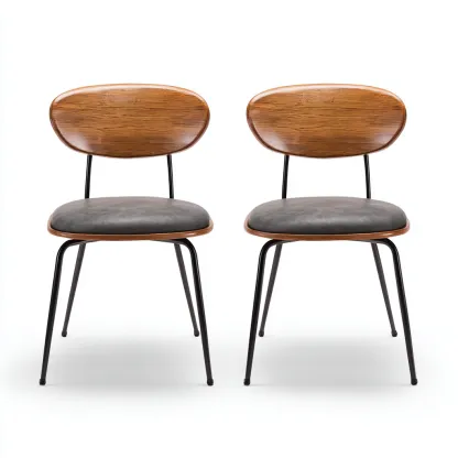 Chaise de salle à manger en bois et métal 45x50x80 cm - marron et gris - design moderne-Lotaoliving