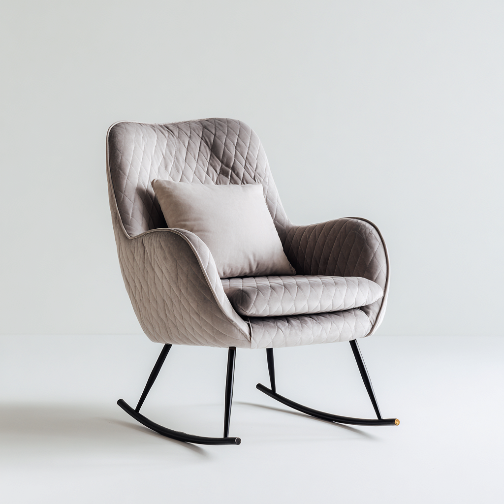 Fauteuil à bascule en tissu et métal 72x88x98 cm - gris clair-noir - style contemporain-Lotaoliving