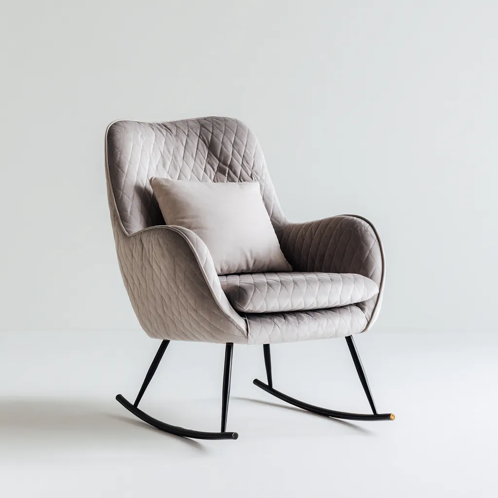 Fauteuil à bascule en tissu et métal 72x88x98 cm - gris clair-noir - style contemporain-Lotaoliving