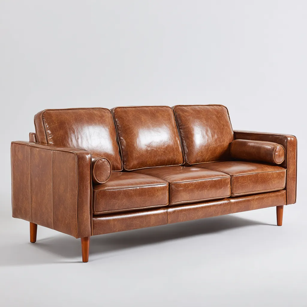 Canapé droit 3 places en cuir 210x95x85 cm - marron - style vintage-Lotaoliving