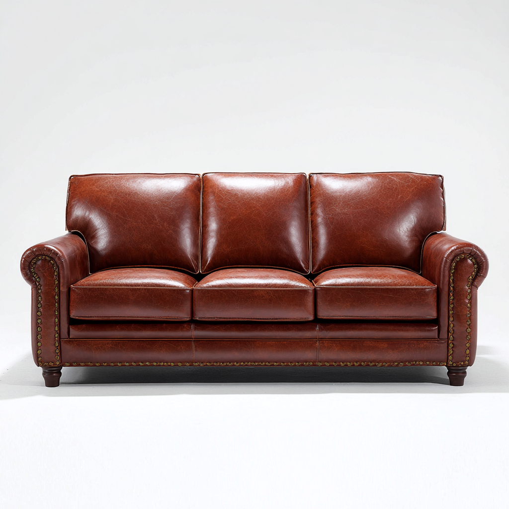 Canapé droit en cuir 210x90x85 cm - marron - style classique-Lotaoliving