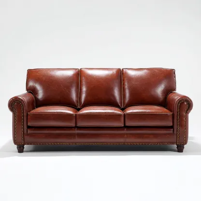 Canapé droit en cuir 210x90x85 cm - marron - style classique-Lotaoliving