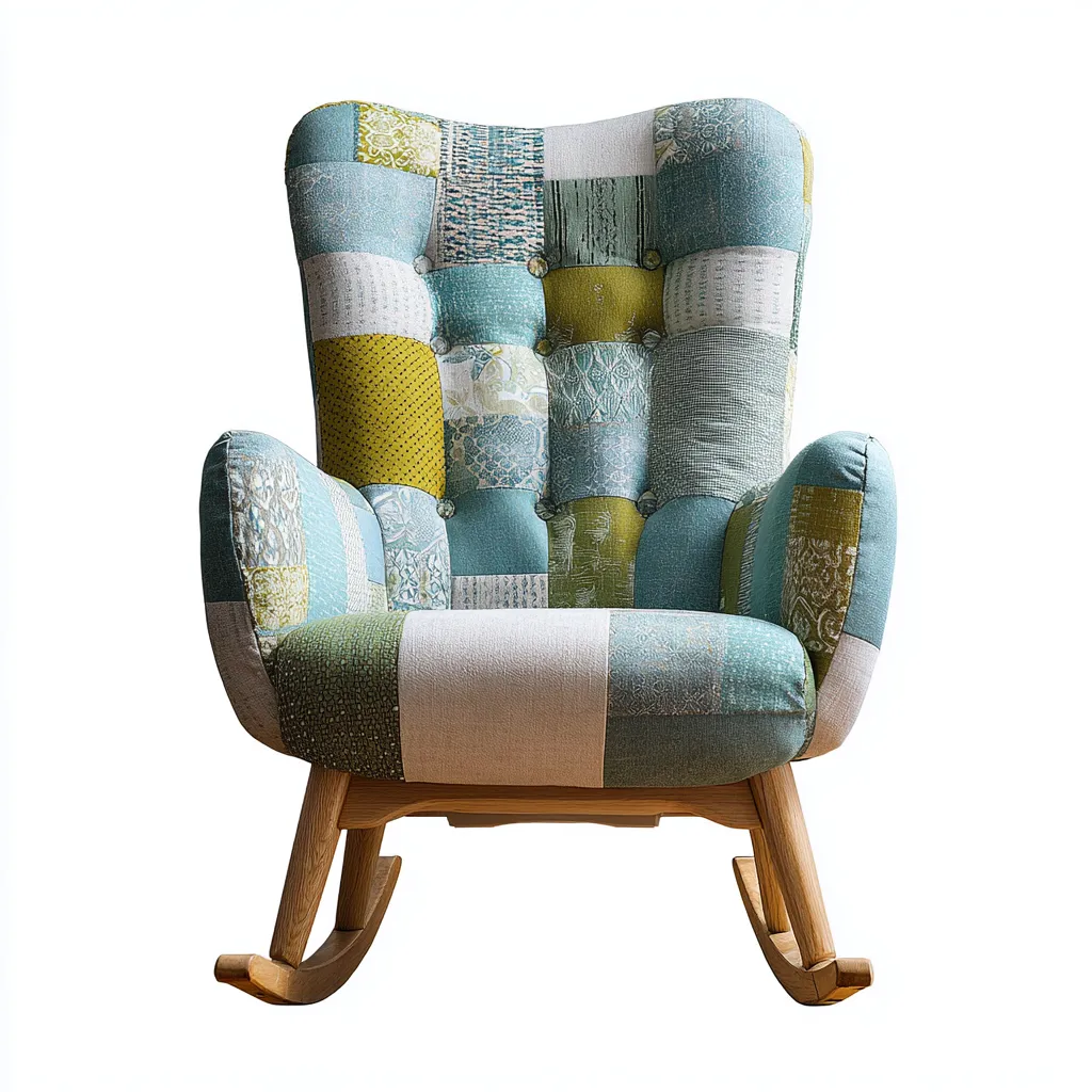Fauteuil à bascule en tissu et bois 75x85x105 cm - multicolore - style rétro-Lotaoliving