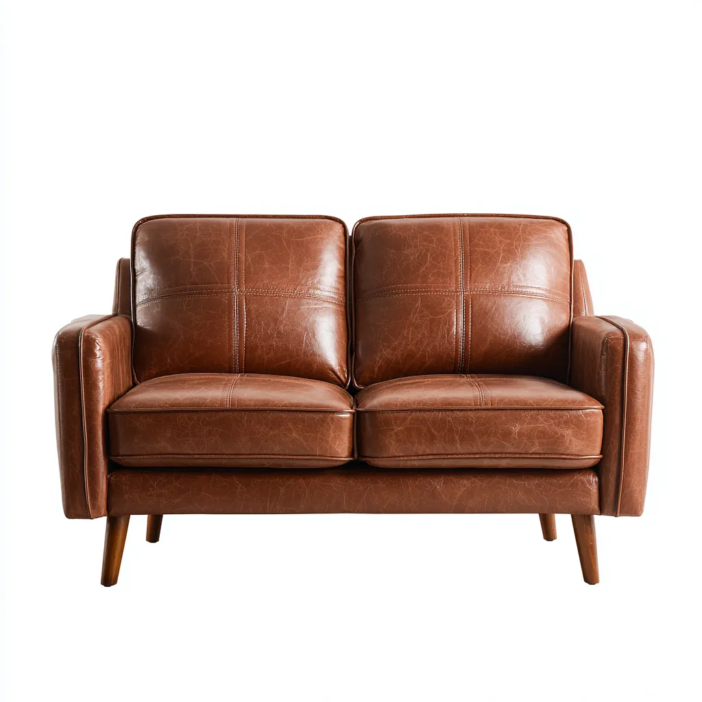 Canapé droit en cuir et bois 160x90x85 cm - marron - style contemporain-Lotaoliving