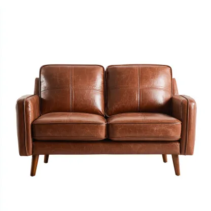 Canapé droit en cuir et bois 160x90x85 cm - marron - style contemporain-Lotaoliving