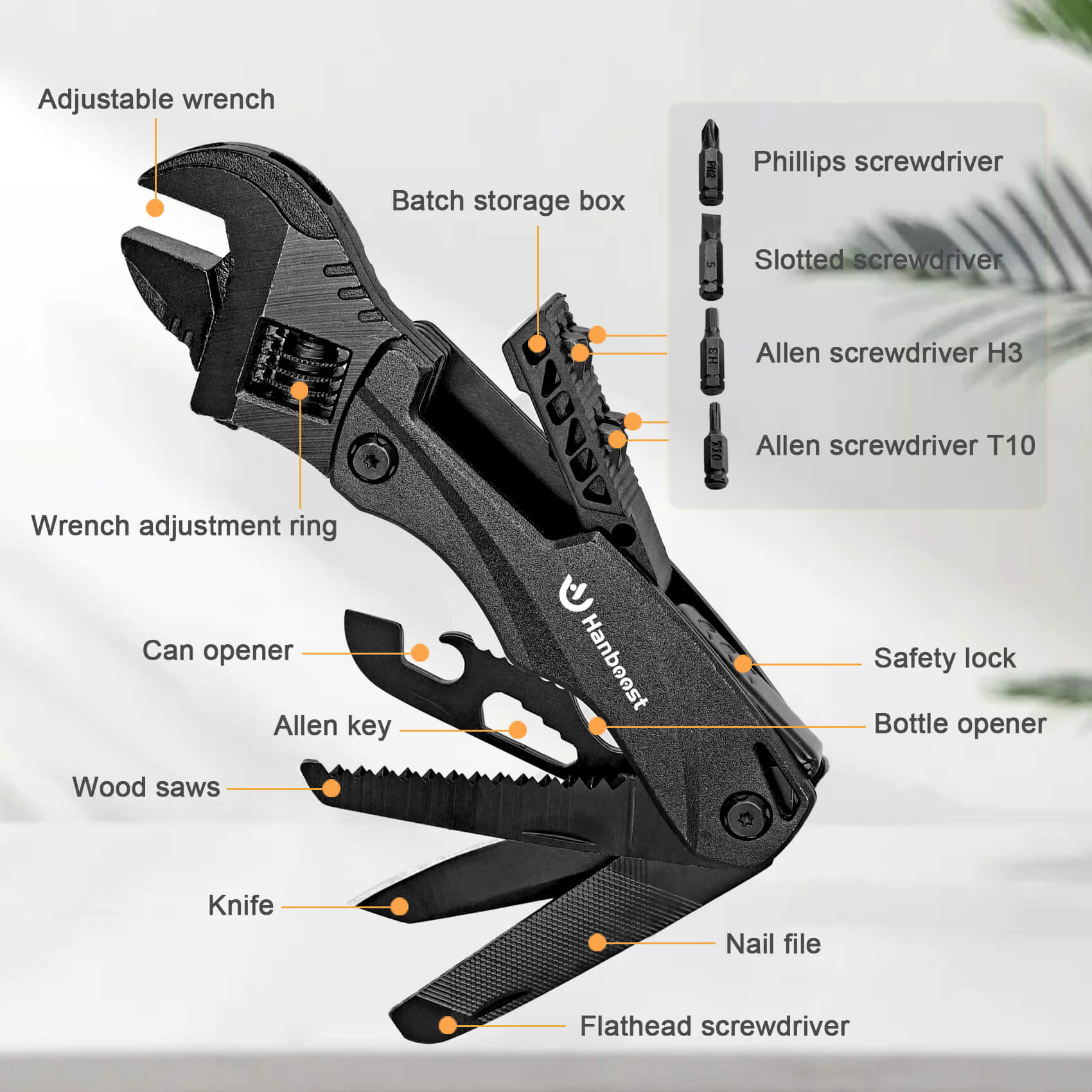 Hanboost 12 In 1 Multitool Wrench  EDC Gadget for Outdoor Camping