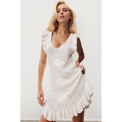 Summer new solid color sexy knitted hollow beach bikini swimsuit cover-up