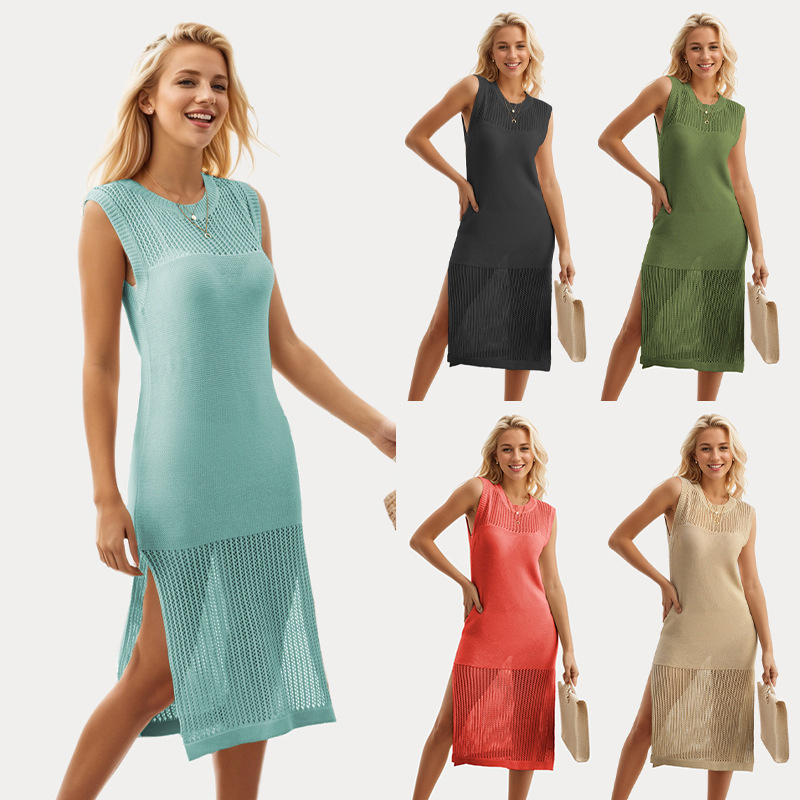 Summer new style European and American women's street hollow dress knitted vest dress cross-border independent station hot style