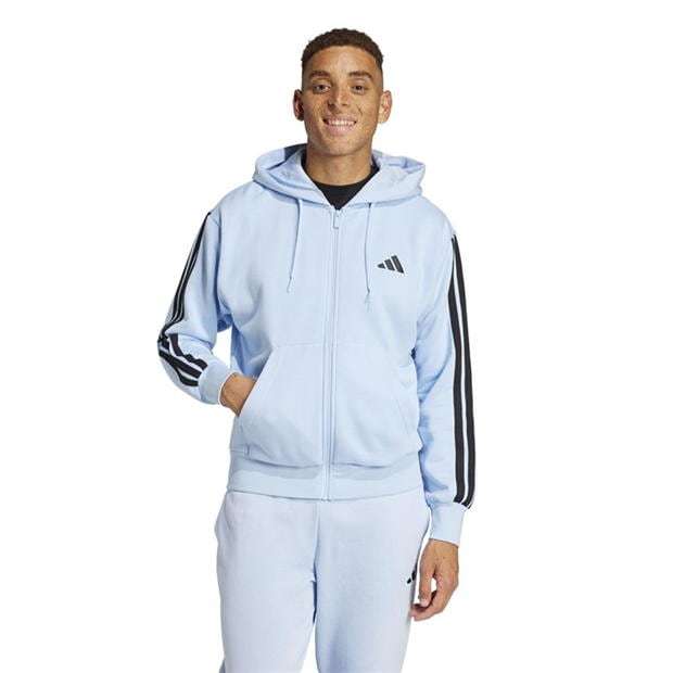 Mens Essentials Fleece 3-Stripes Full-Zip Hoodie