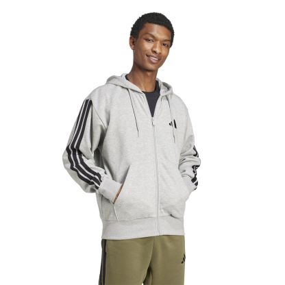 Mens Essentials Fleece 3-Stripes Full-Zip Hoodie