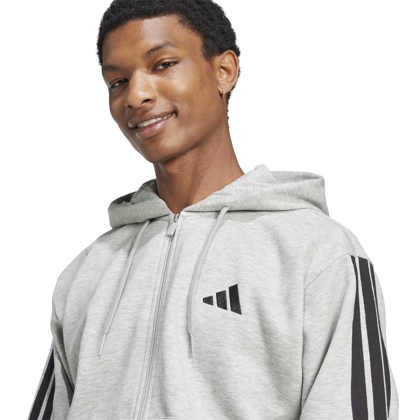 Mens Essentials Fleece 3-Stripes Full-Zip Hoodie