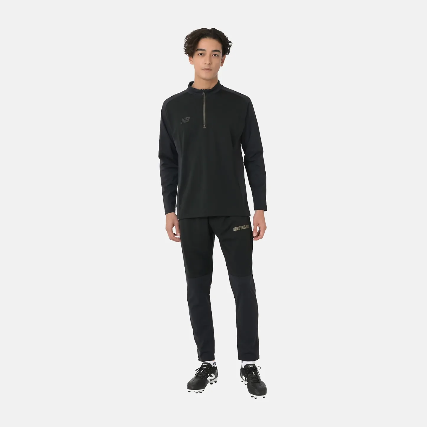 Black Out ストレッチニットハーフジップトップ