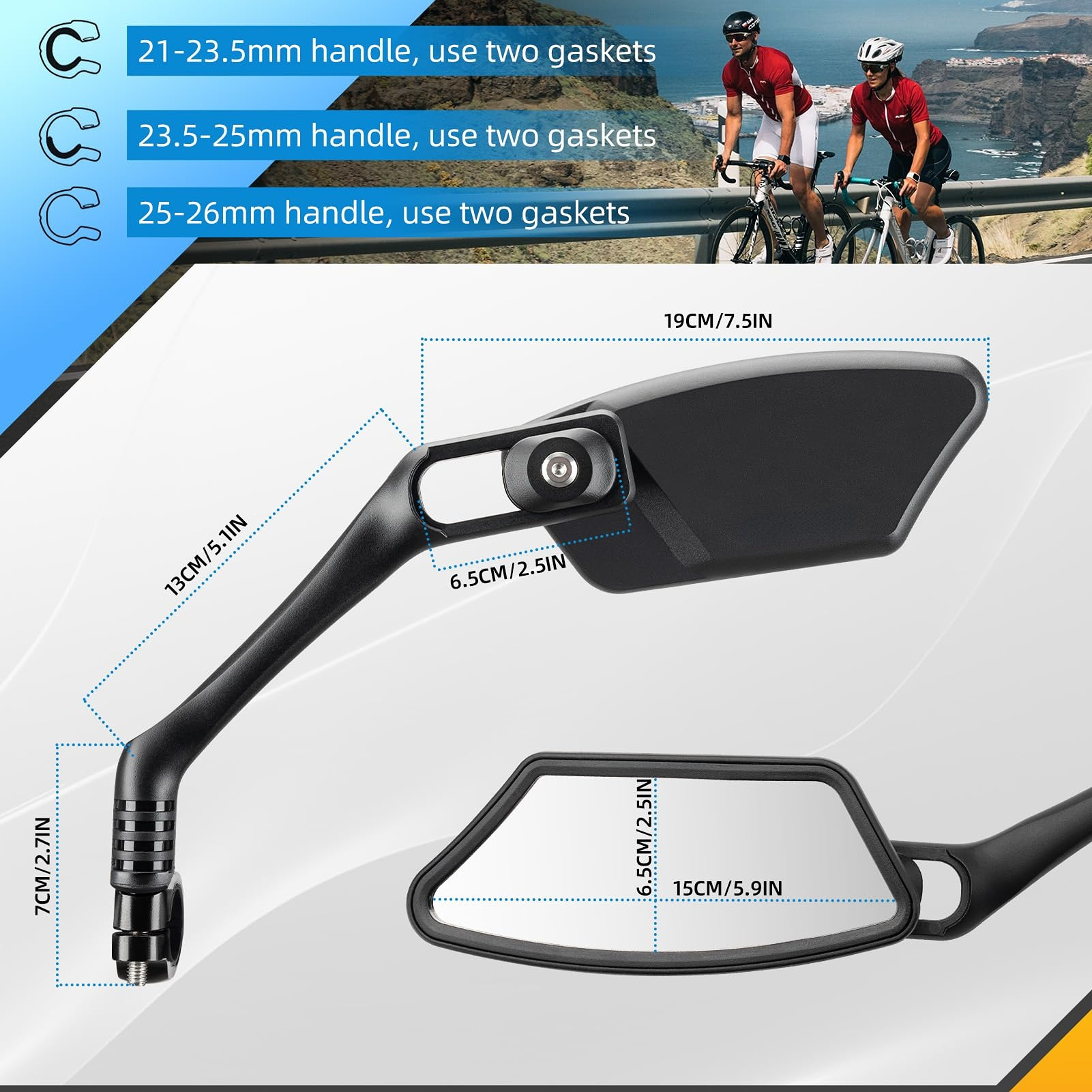 Uouoao HD Blast-Resistant Bike Mirror Adjustable Handlebar Mount 21-26mm