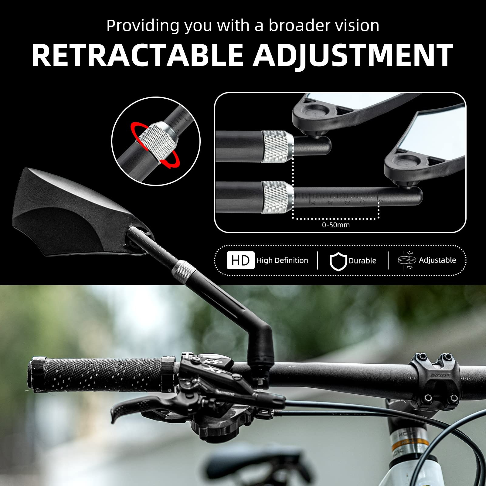 Uouoao 360° Adjustable Handlebar Bike Mirror with Anti-Glare Glass