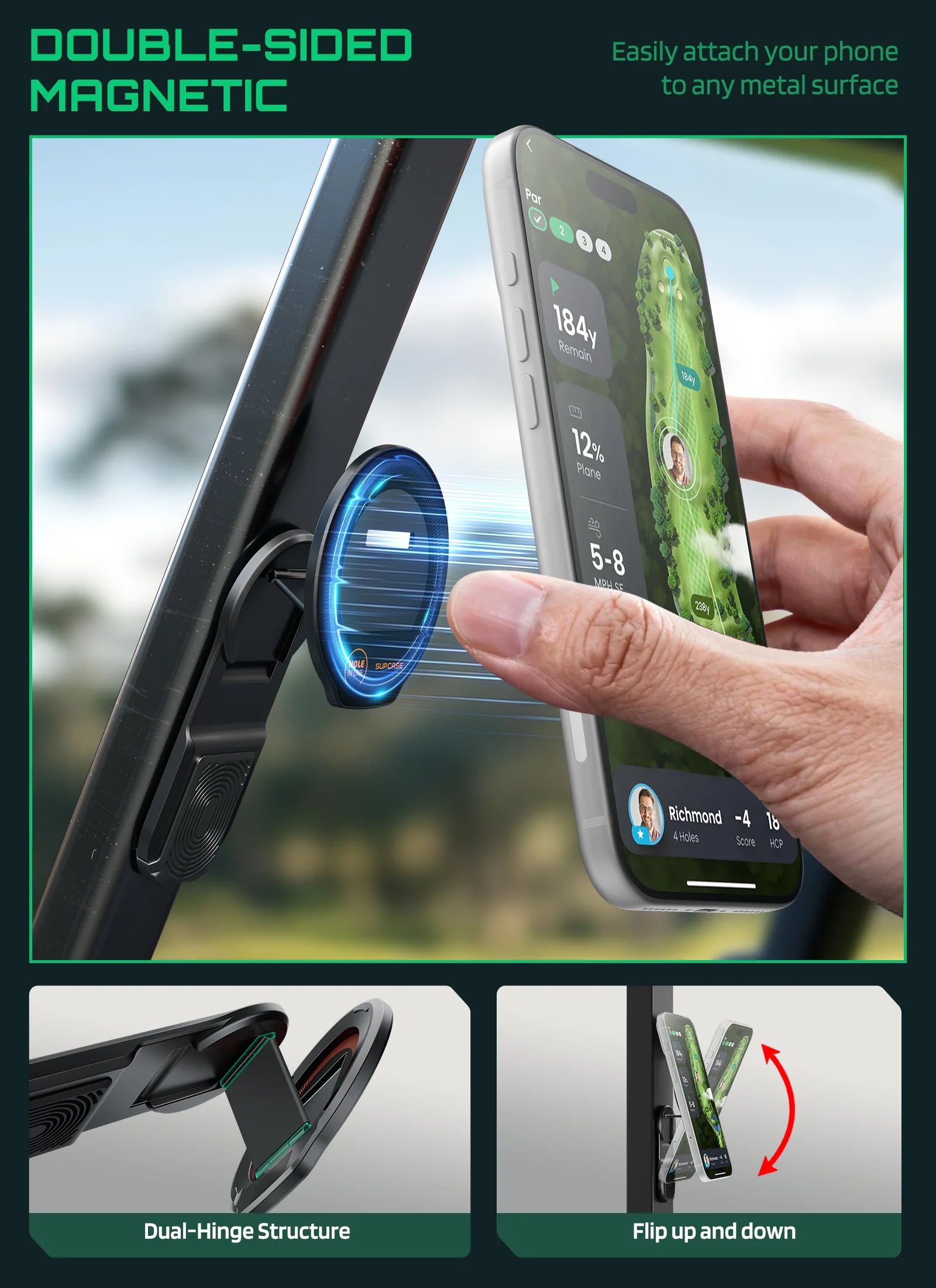 Dual-Sided Magnetic Golf Cart Phone Holder-UOUOAO