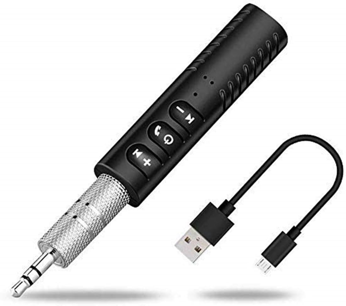 Uouoao Bluetooth 5.0 Receiver for Car, Noise Cancelling Bluetooth AUX Adapter, Bluetooth Music Receiver for Home Stereo/Wired Headphones/Hands-Free Call, 16H Battery Life