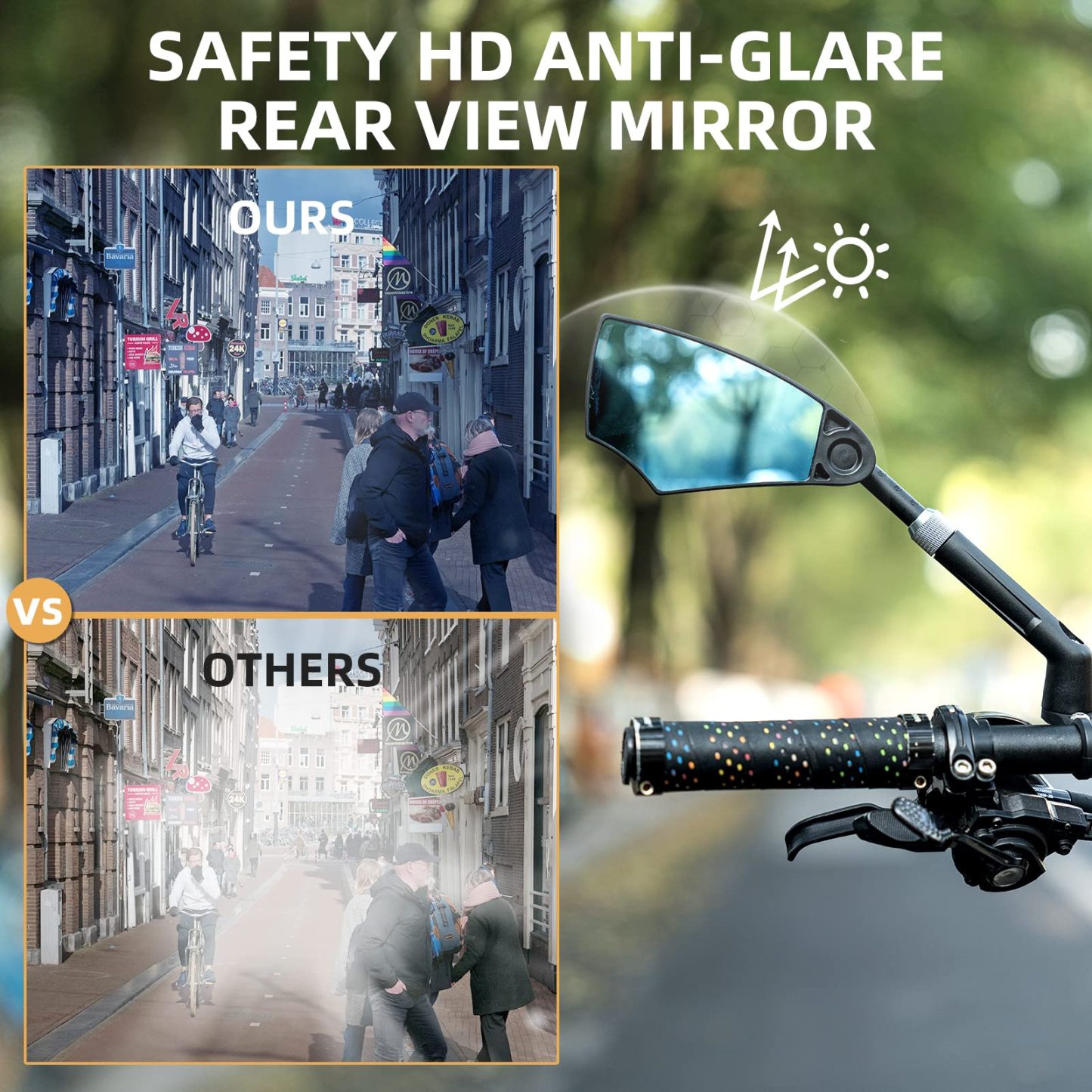 Uouoao 360° Adjustable Handlebar Bike Mirror with Anti-Glare Glass