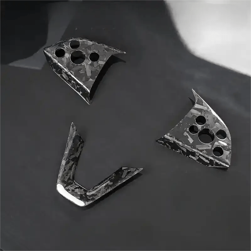 Real Dry Carbon Fiber Steering Wheel Bezel Overlay for Model 3 Highland & Model Y Juniper (3 Pieces)