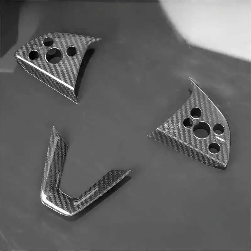 Real Dry Carbon Fiber Steering Wheel Bezel Overlay for Model 3 Highland & Model Y Juniper (3 Pieces)