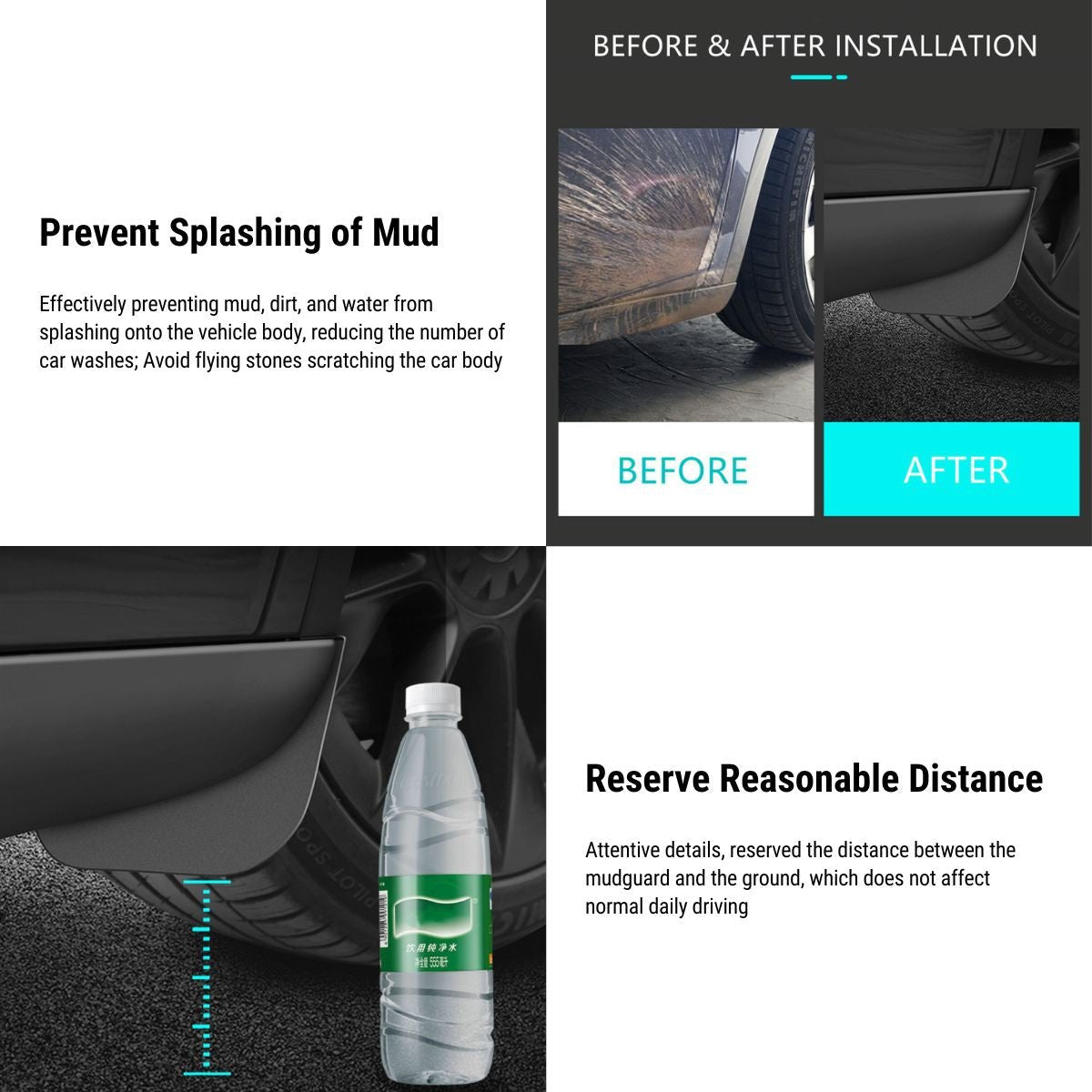 UOUOAO Hidden Form Mudflaps Kit for Model 3 Highland / Y (4PCS)