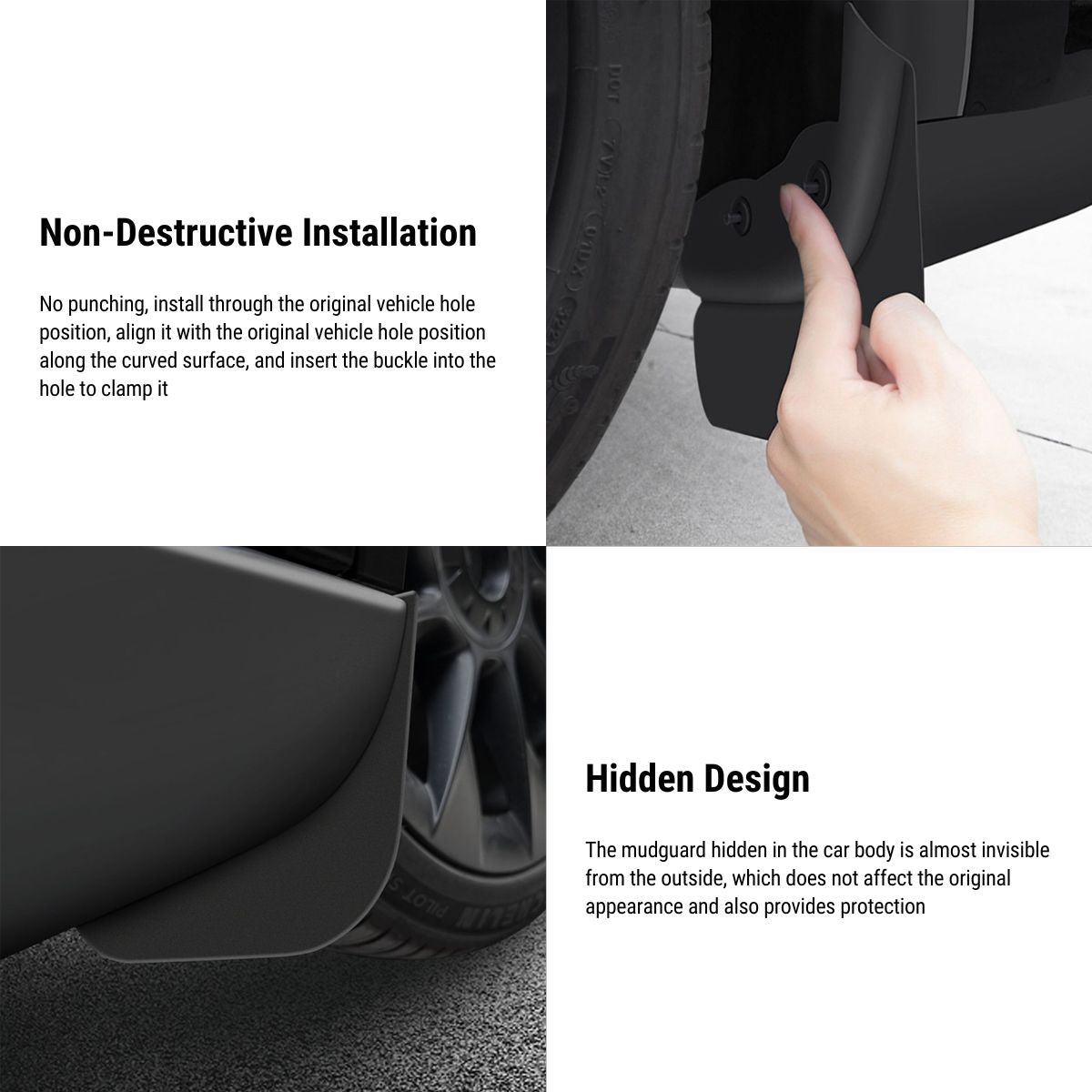 UOUOAO Hidden Form Mudflaps Kit for Model 3 Highland / Y (4PCS)