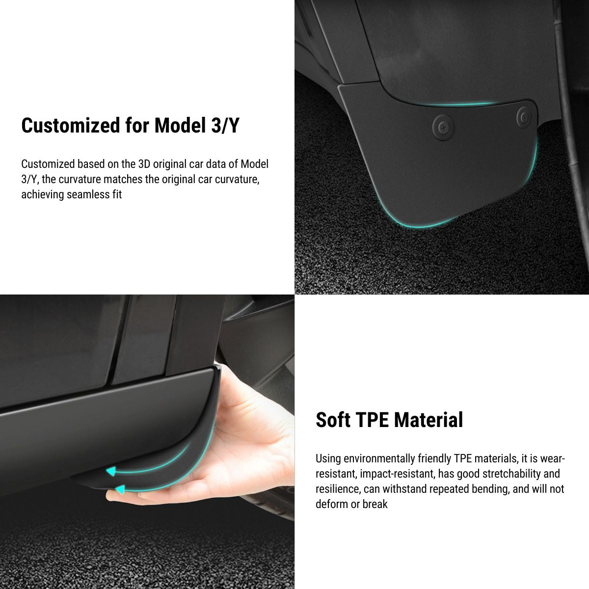 UOUOAO Hidden Form Mudflaps Kit for Model 3 Highland / Y (4PCS)