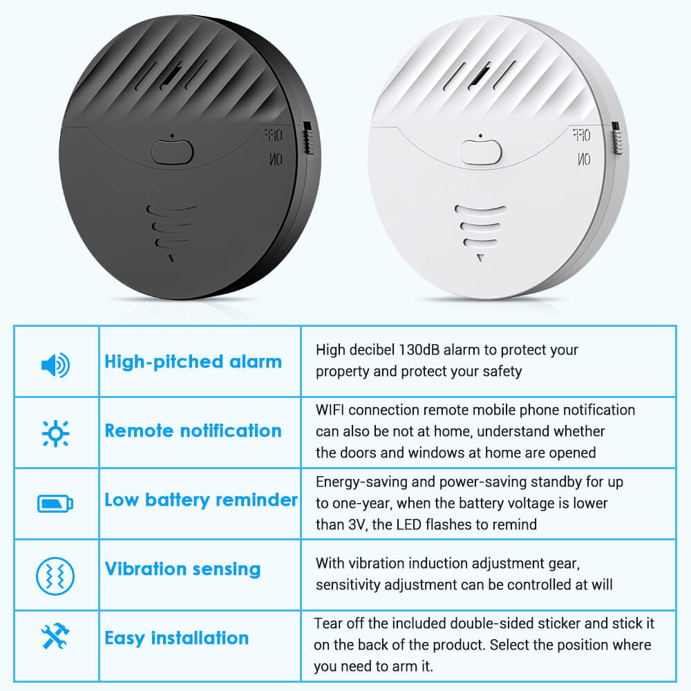 Uouoao Smart Tuya WiFi Vibration Door & Window Alarm