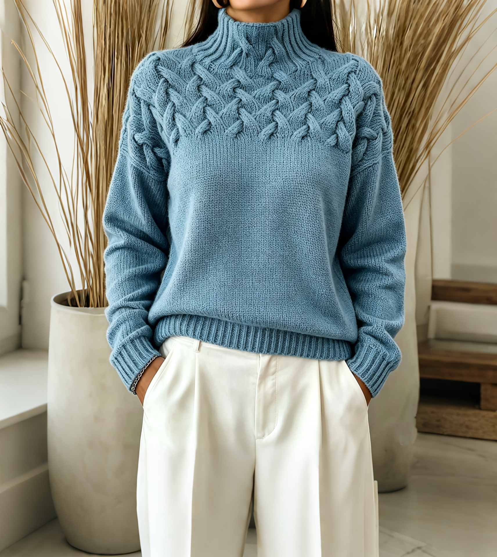 Women Cable-Knit Turtleneck Sweater