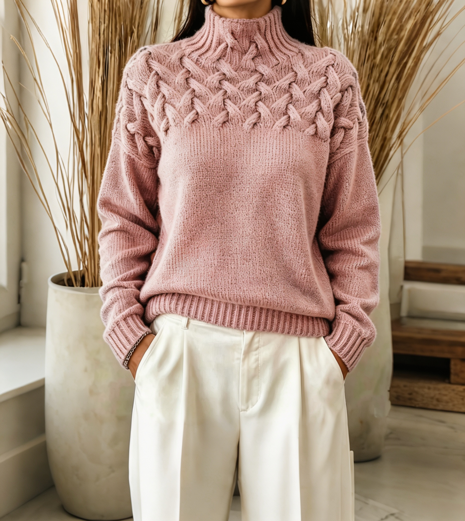 Women Cable-Knit Turtleneck Sweater