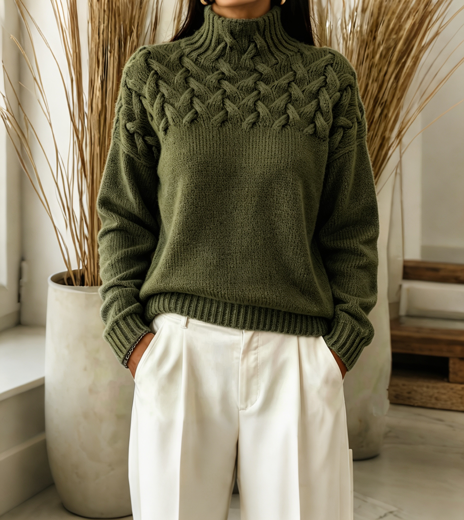 Women Cable-Knit Turtleneck Sweater