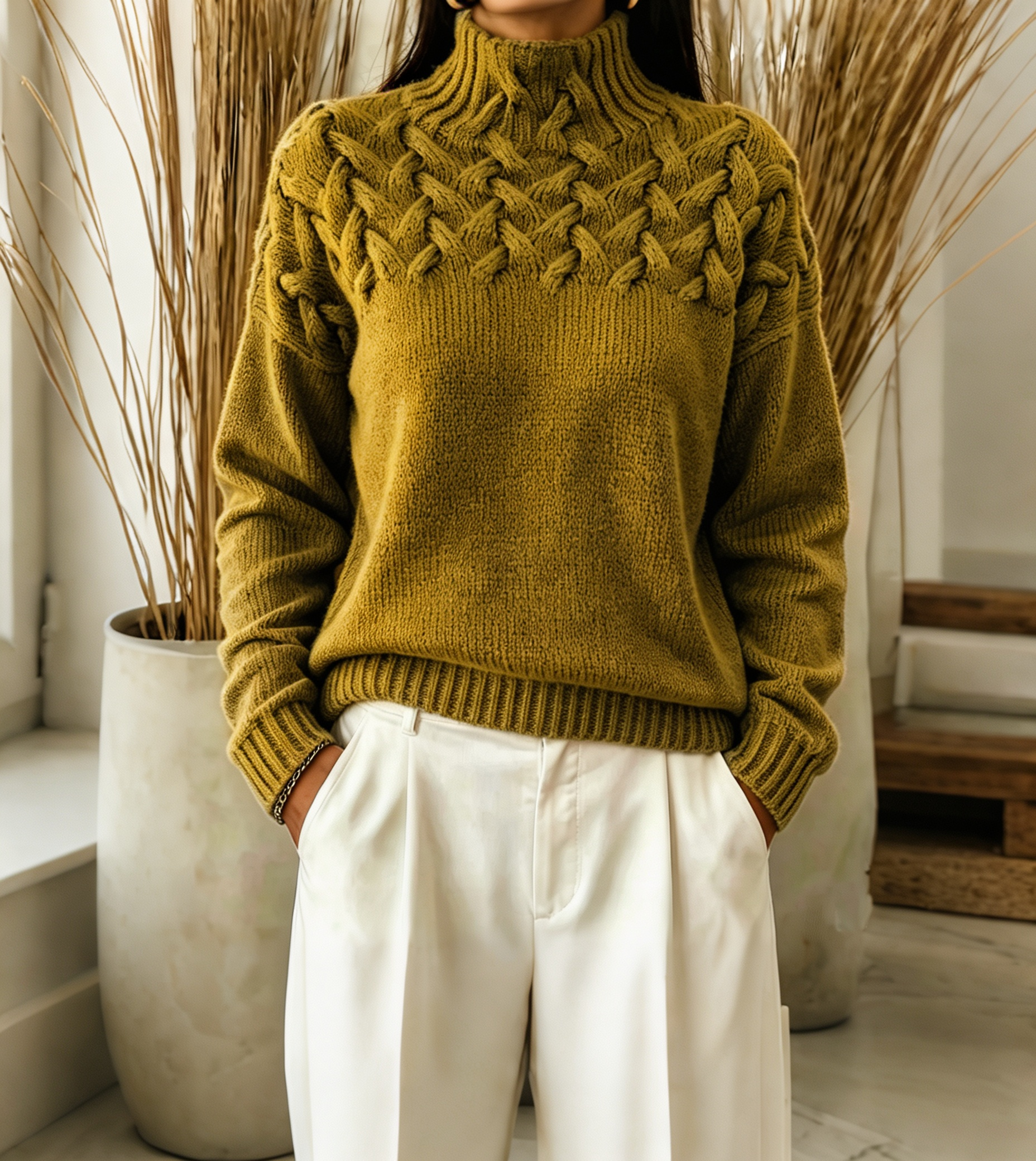 Women Cable-Knit Turtleneck Sweater