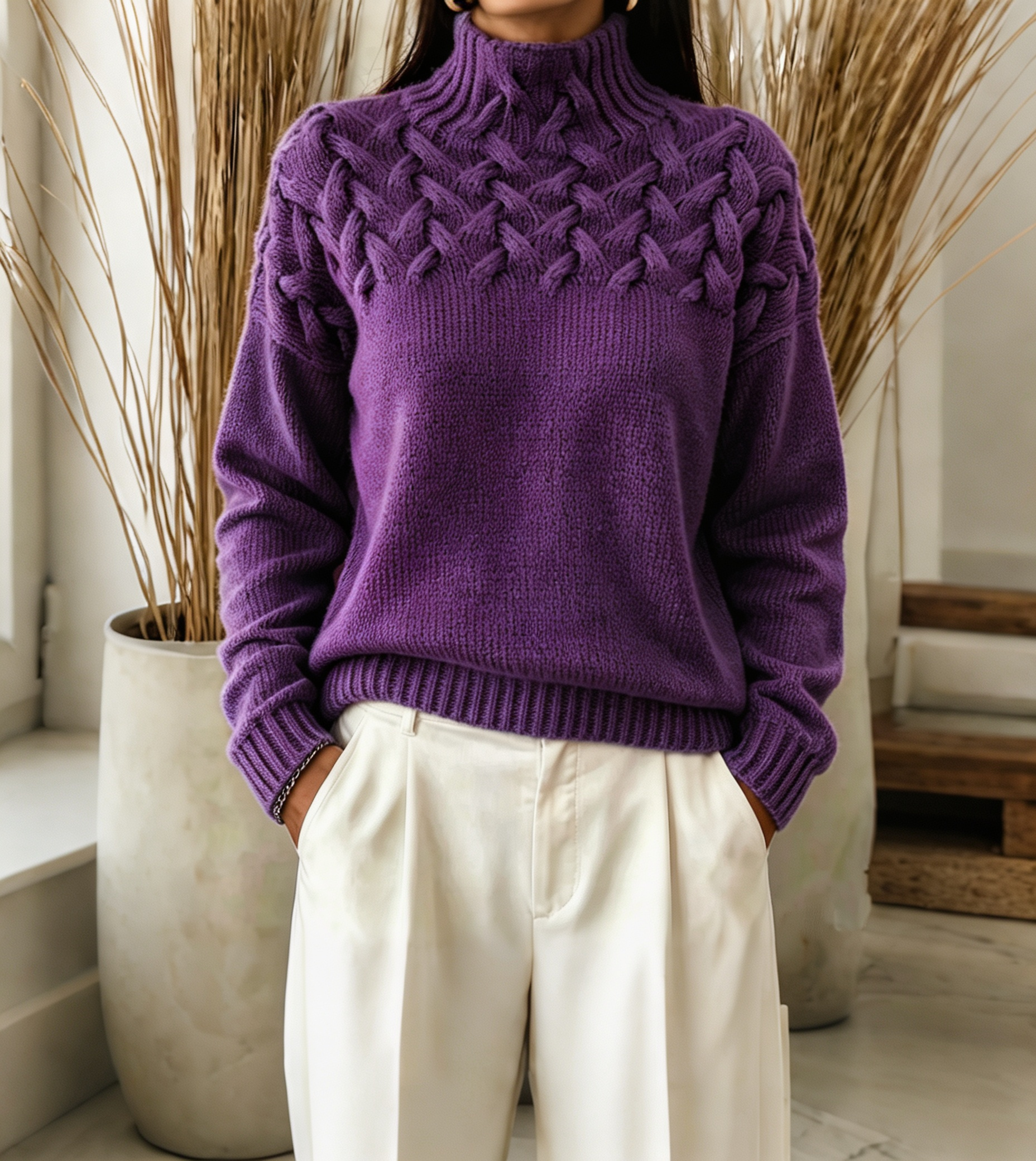 Women Cable-Knit Turtleneck Sweater