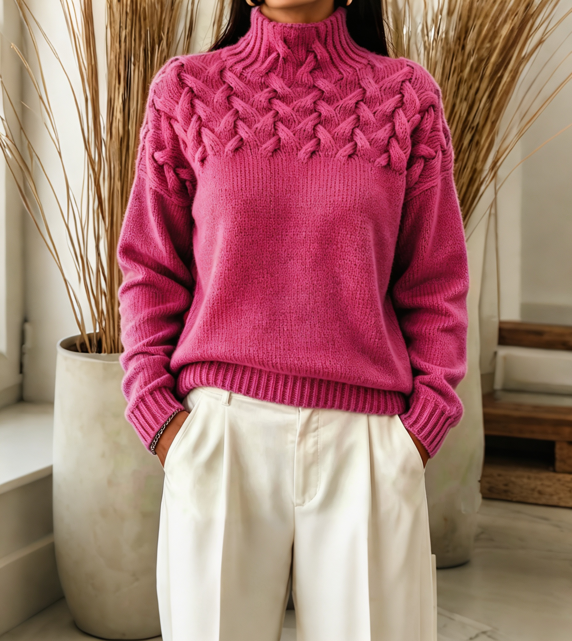 Women Cable-Knit Turtleneck Sweater