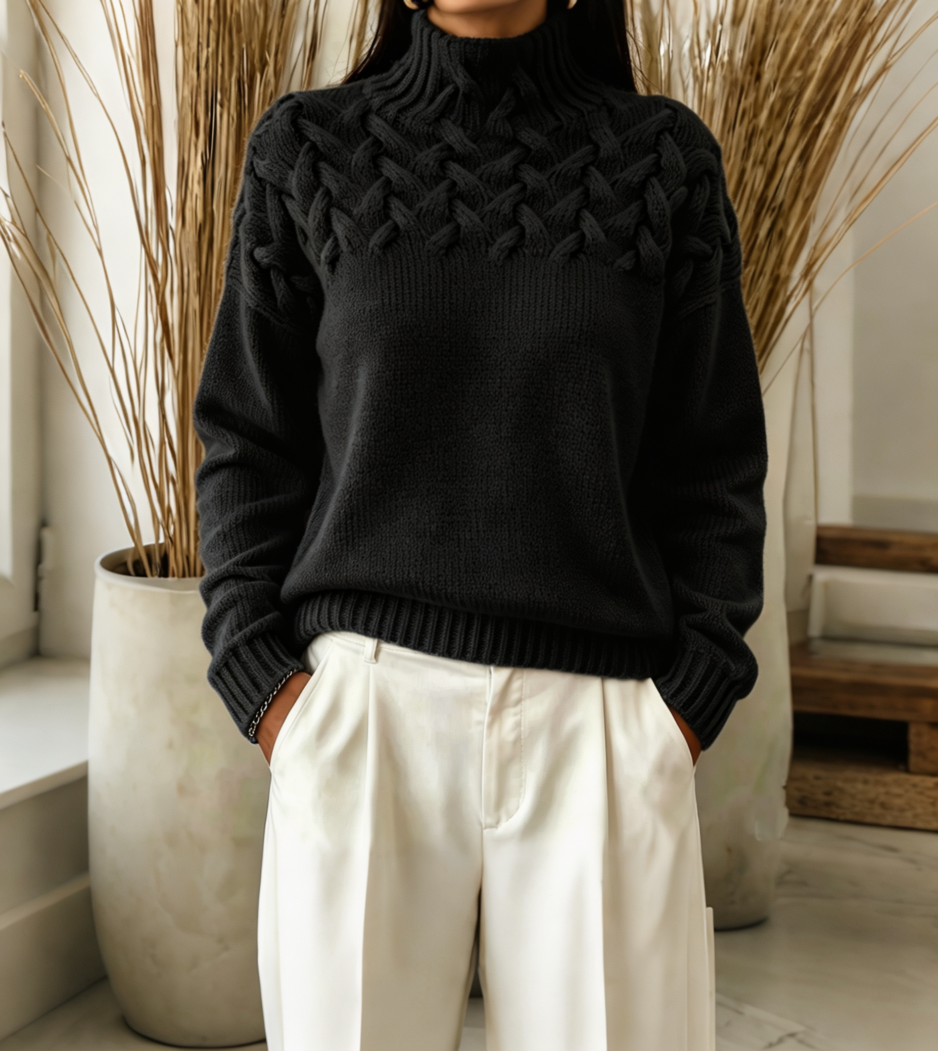 Women Cable-Knit Turtleneck Sweater