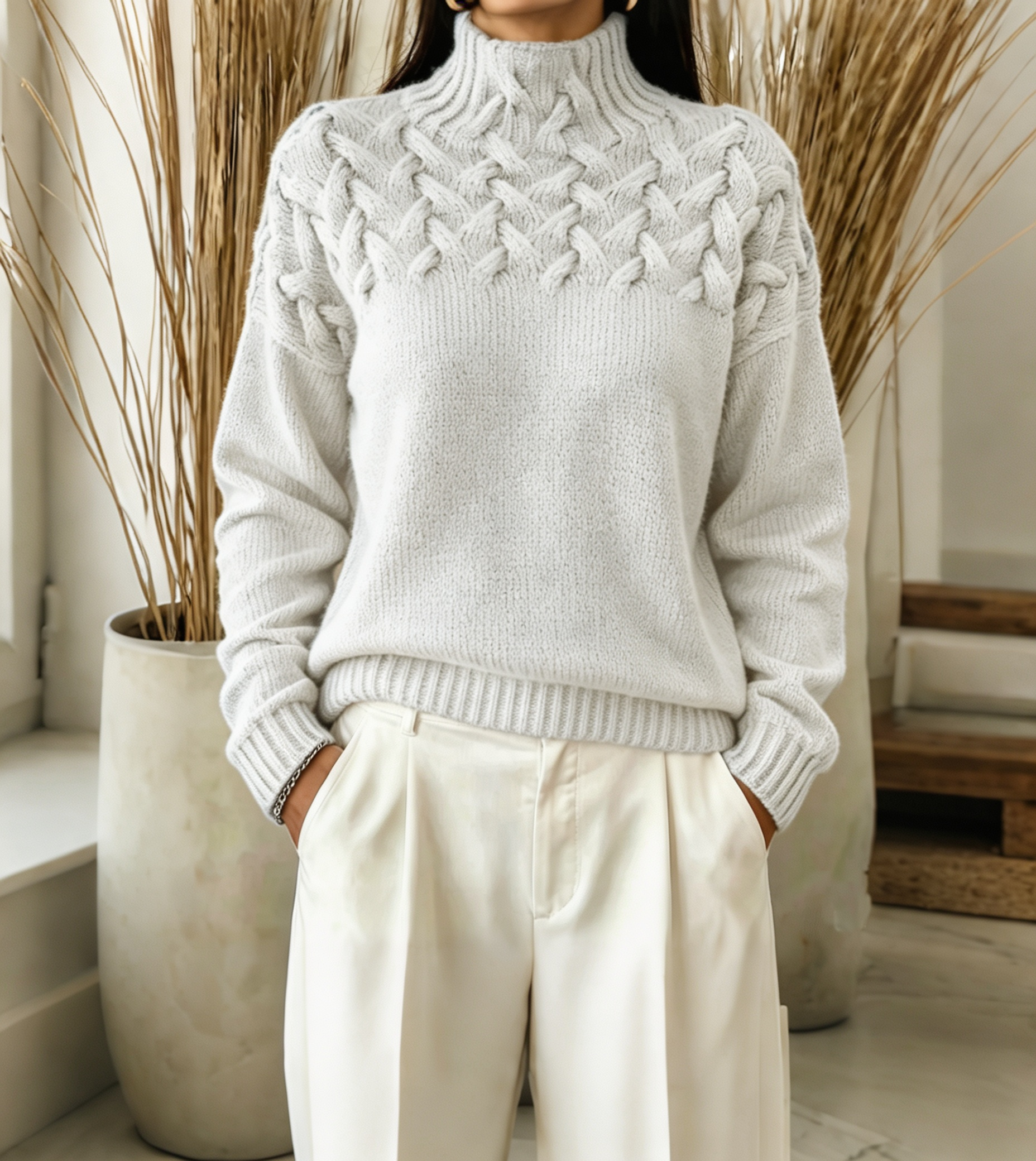 Women Cable-Knit Turtleneck Sweater