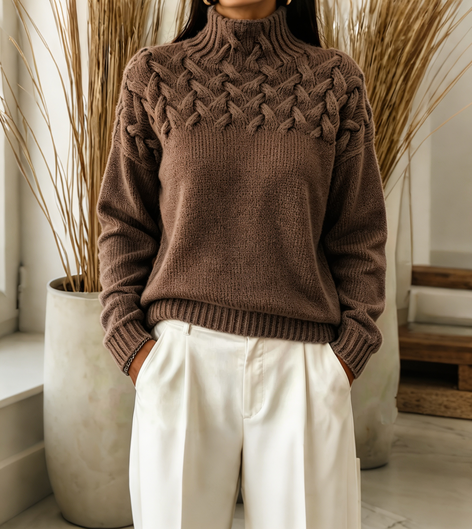 Women Cable-Knit Turtleneck Sweater