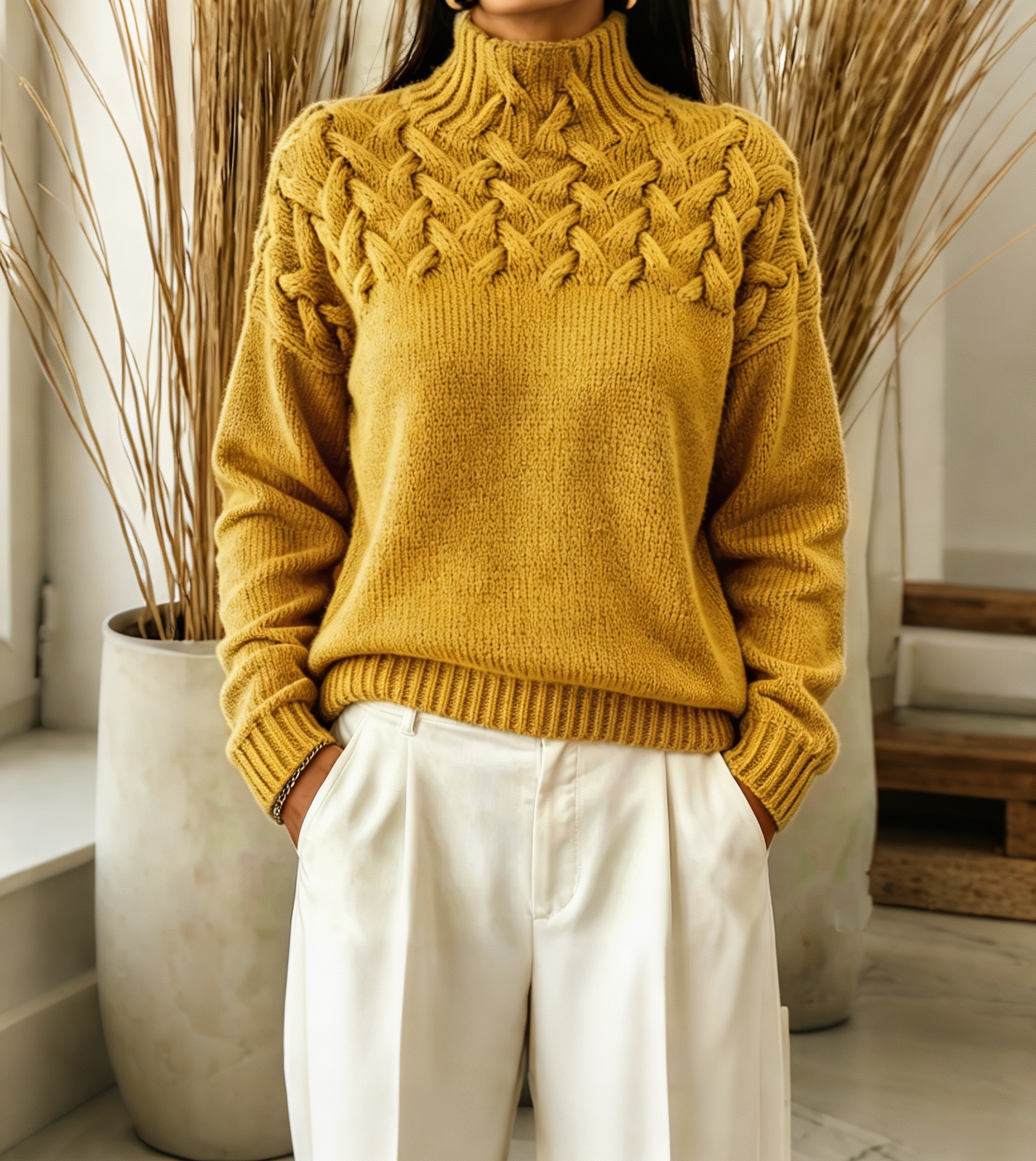 Women Cable-Knit Turtleneck Sweater