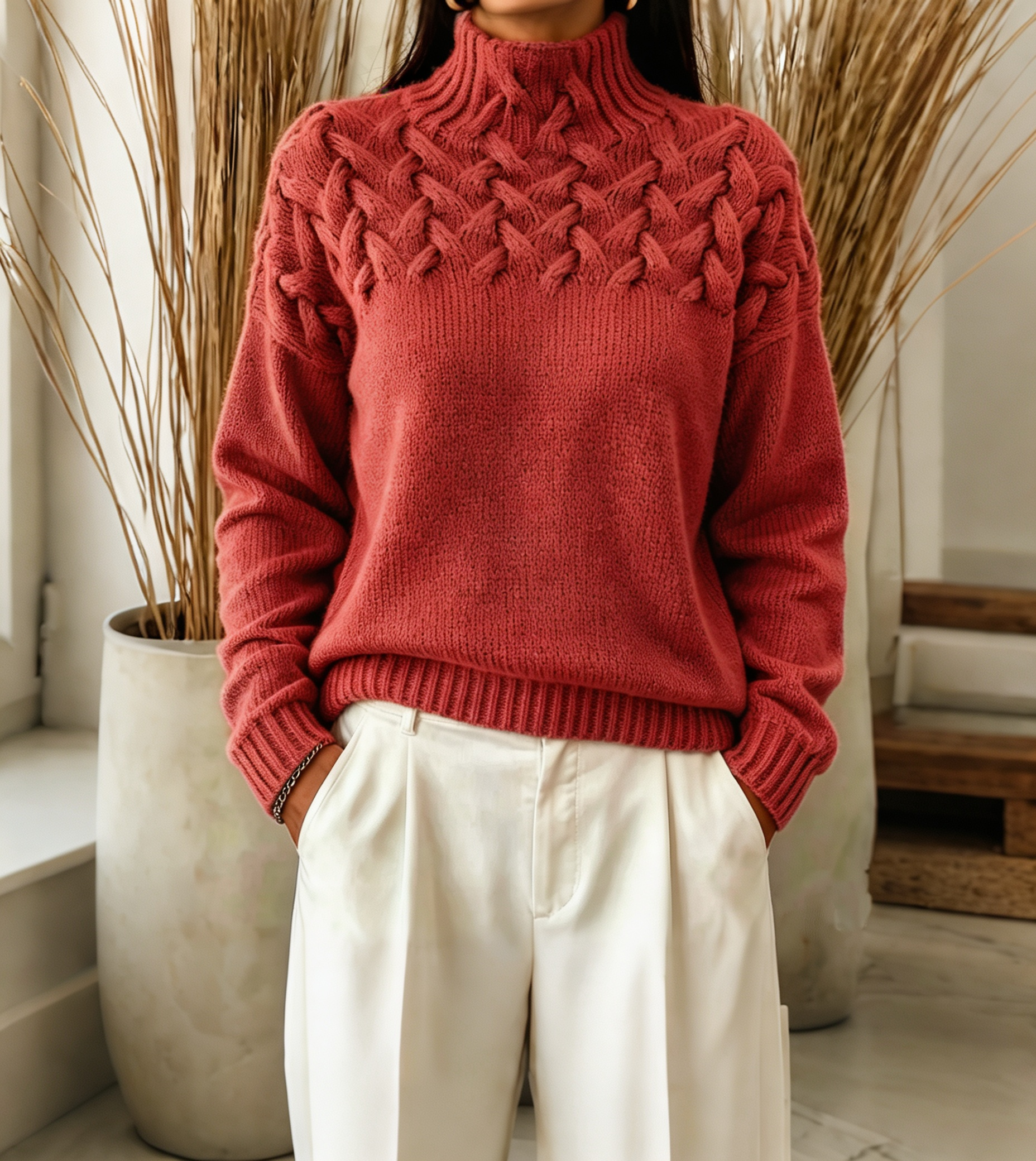Women Cable-Knit Turtleneck Sweater