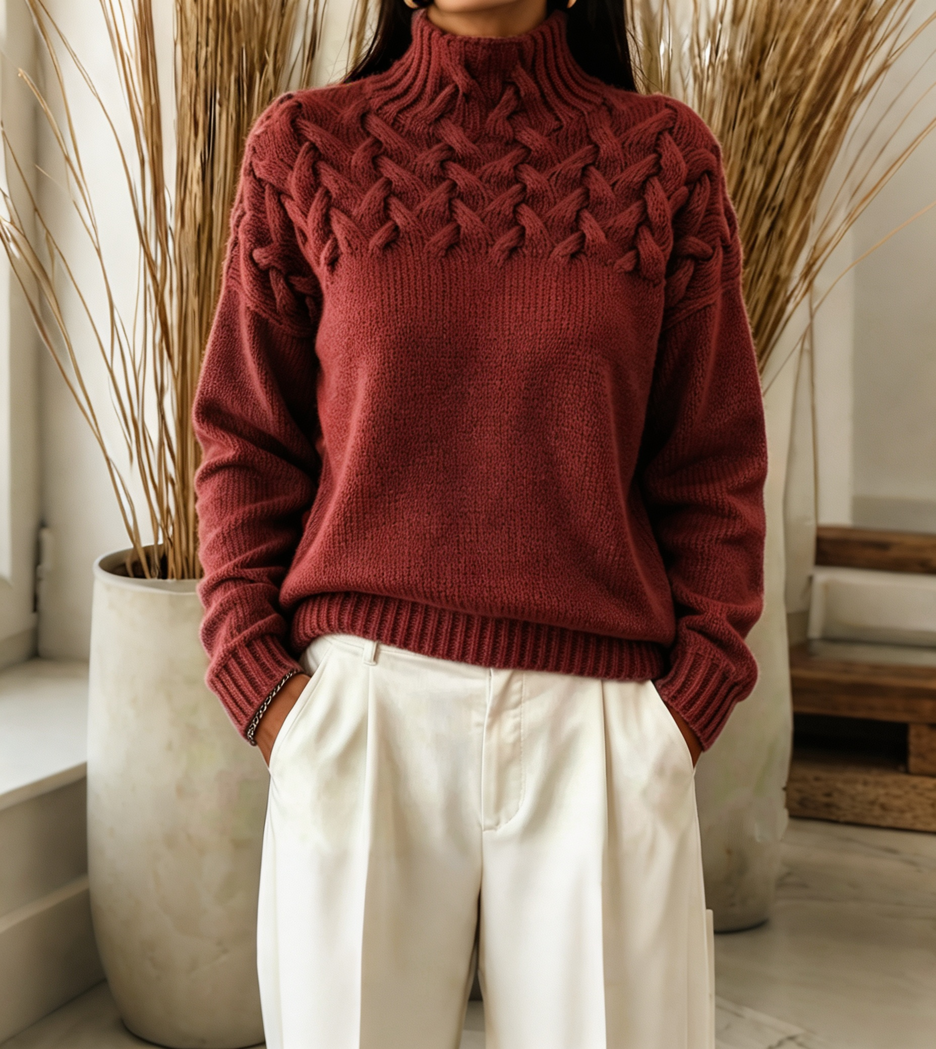 Women Cable-Knit Turtleneck Sweater